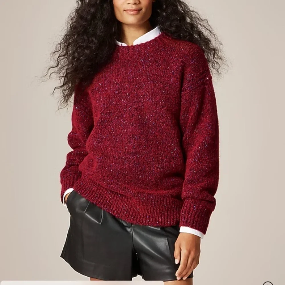 J. Crew Relaxed Crewneck Pullover NWOT Red Multi Wool Oversized Women’s XS